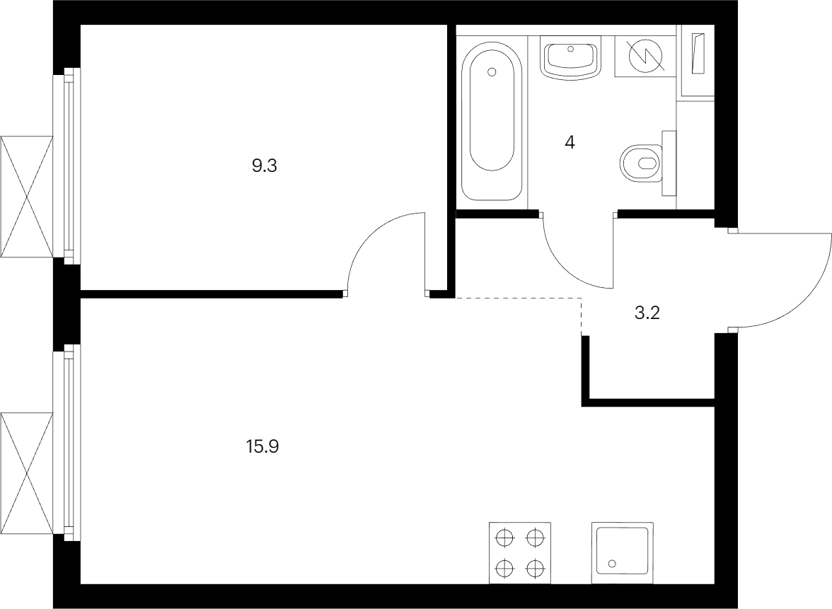1-комнатная квартира 32.4 м², 12/12 эт., ЖК «Витебский парк»